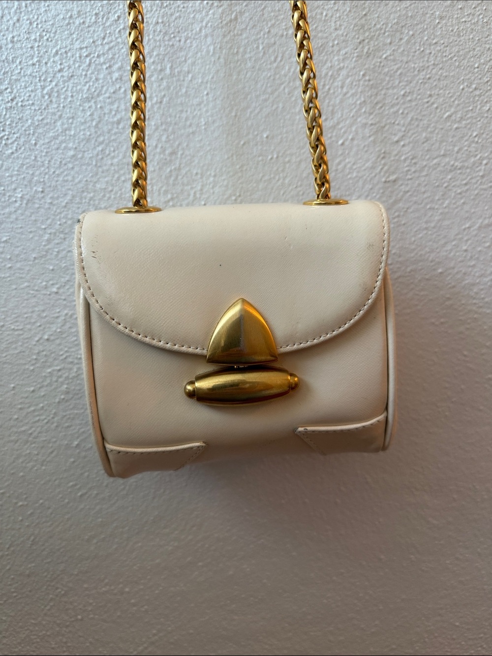 Vintage Sondra Roberts Cream Mini Shoulder Bag with Gold Chain